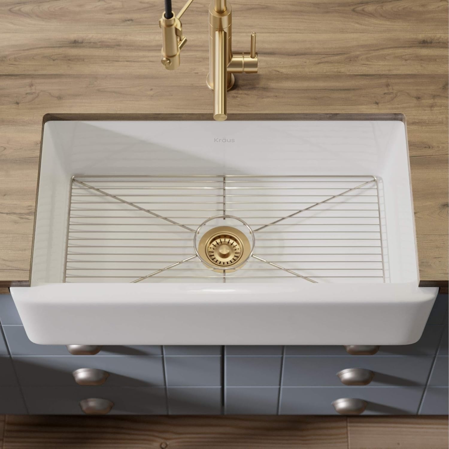 KRAUS Turino 33” Fireclay Farmhouse Kitchen Sink | Reversible Apron Front Single Bowl (Gloss White)