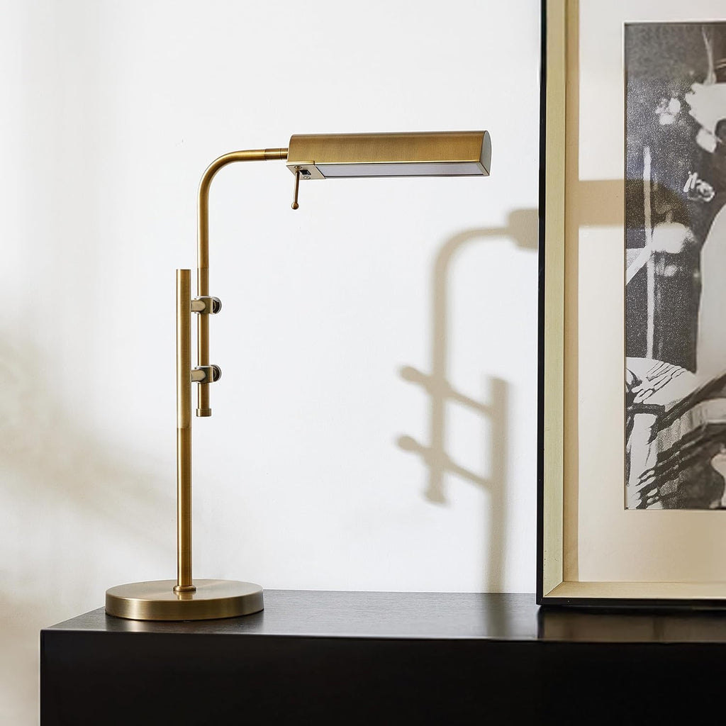 VONLUCE Rustic Desk Lamp – Adjustable Industrial Metal Table Lamp with 3 Color LED Lighting, Antique Gold