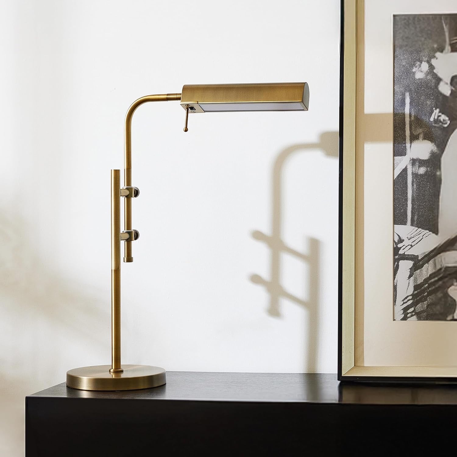 VONLUCE Rustic Desk Lamp – Adjustable Industrial Metal Table Lamp with 3 Color LED Lighting, Antique Gold