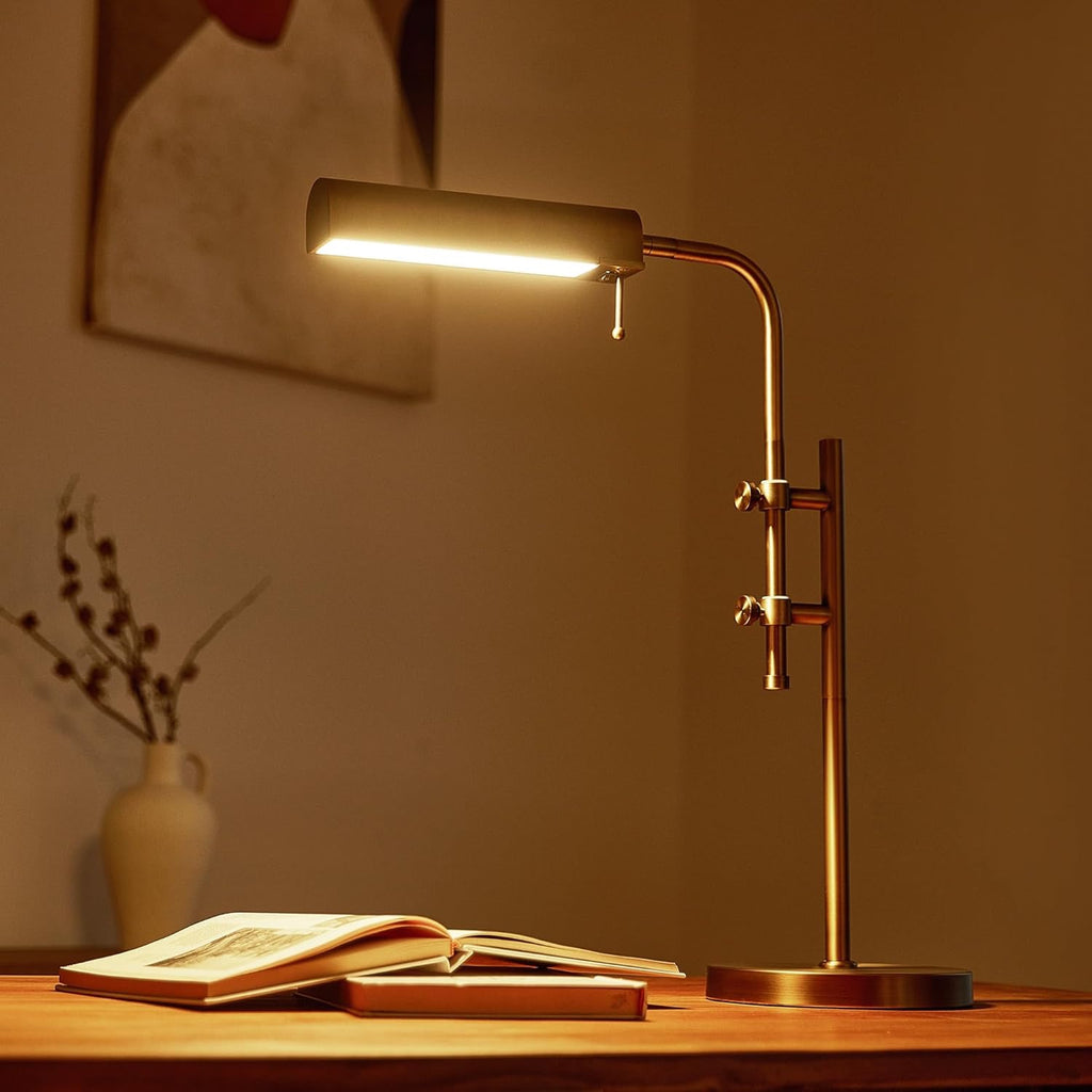 VONLUCE Rustic Desk Lamp – Adjustable Industrial Metal Table Lamp with 3 Color LED Lighting, Antique Gold
