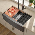 Lordear 33” Gunmetal Black Farmhouse Kitchen Sink | Stainless Steel Apron Front Workstation Sink