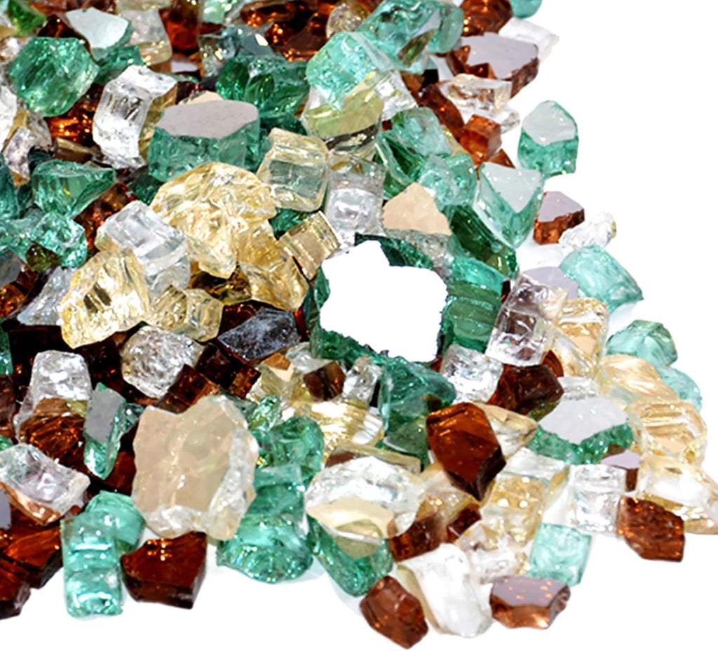 Skyflame Reflective Fire Glass – 10-Pound Tempered Fire Pit & Fireplace Decorative Glass Blend