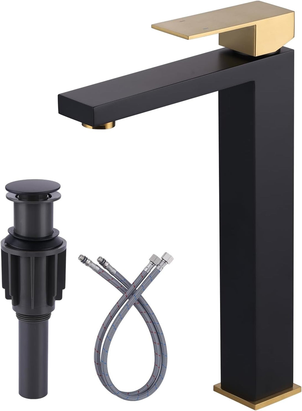 ARCORA Black & Gold Tall Vessel Sink Faucet | Single Handle Bathroom Mixer Tap with Pop-Up Drain