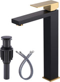 ARCORA Black & Gold Tall Vessel Sink Faucet | Single Handle Bathroom Mixer Tap with Pop-Up Drain