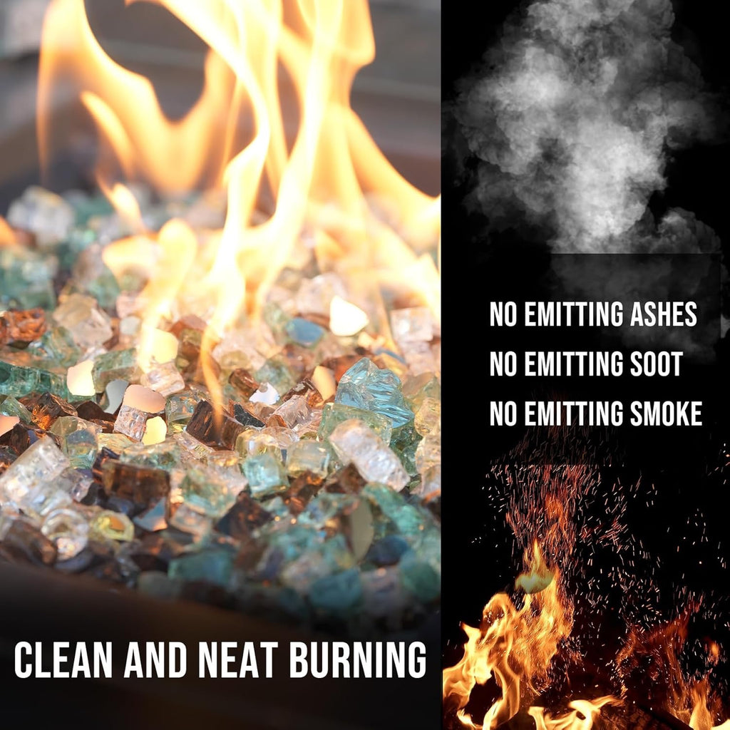 Skyflame Reflective Fire Glass – 10-Pound Tempered Fire Pit & Fireplace Decorative Glass Blend