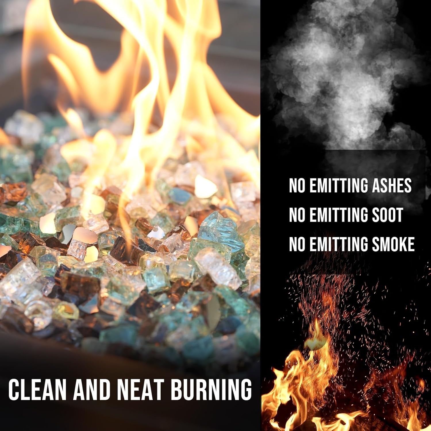 Skyflame Reflective Fire Glass – 10-Pound Tempered Fire Pit & Fireplace Decorative Glass Blend
