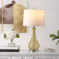 SAFAVIEH Finnley 28” Amber Crackle Glass Table Lamp | Modern LED Accent Lamp for Bedroom & Living Room