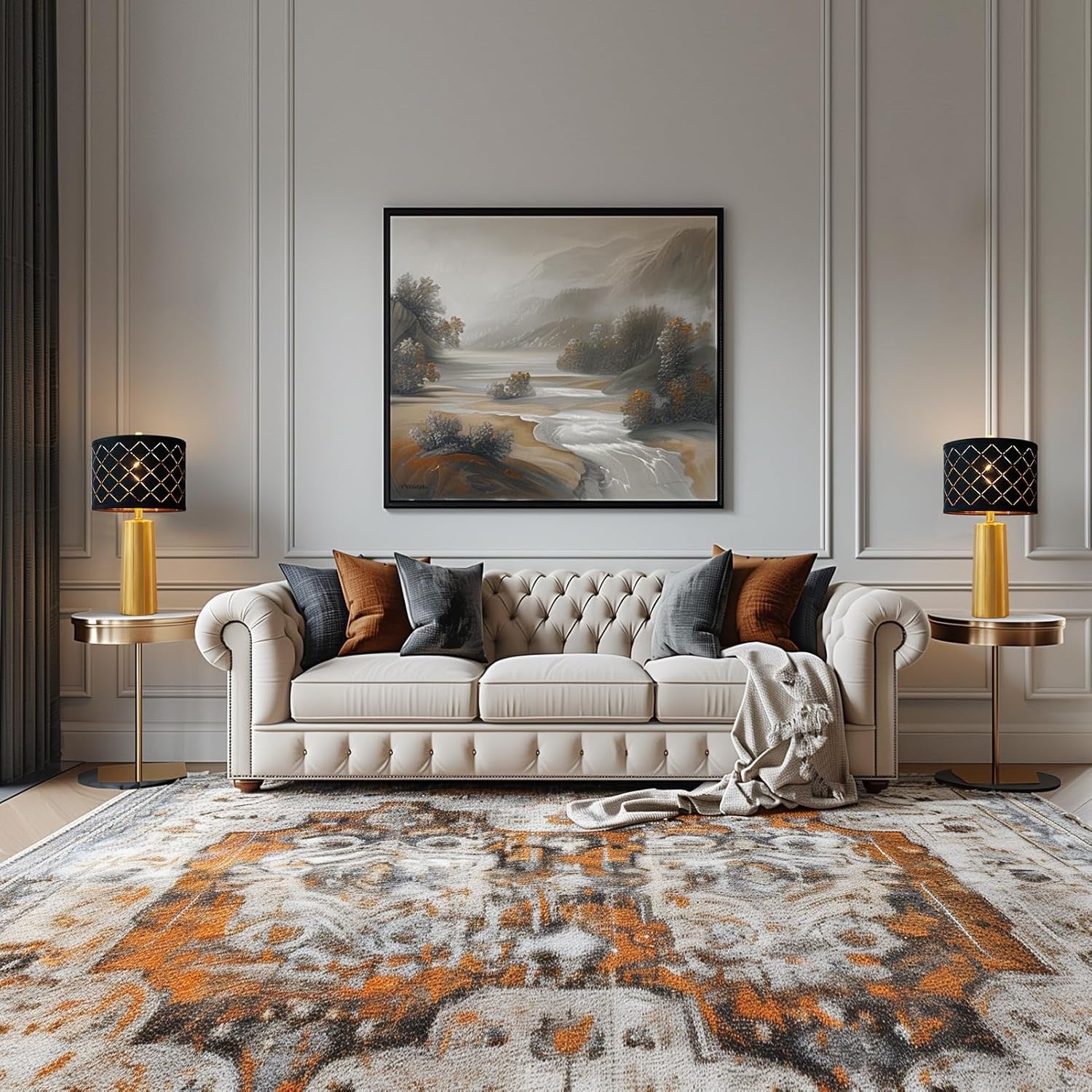 RORIANO Modern Gold Table Lamps (Set of 2) | Resin Base with Black Grid Shade (Bulbs Included)