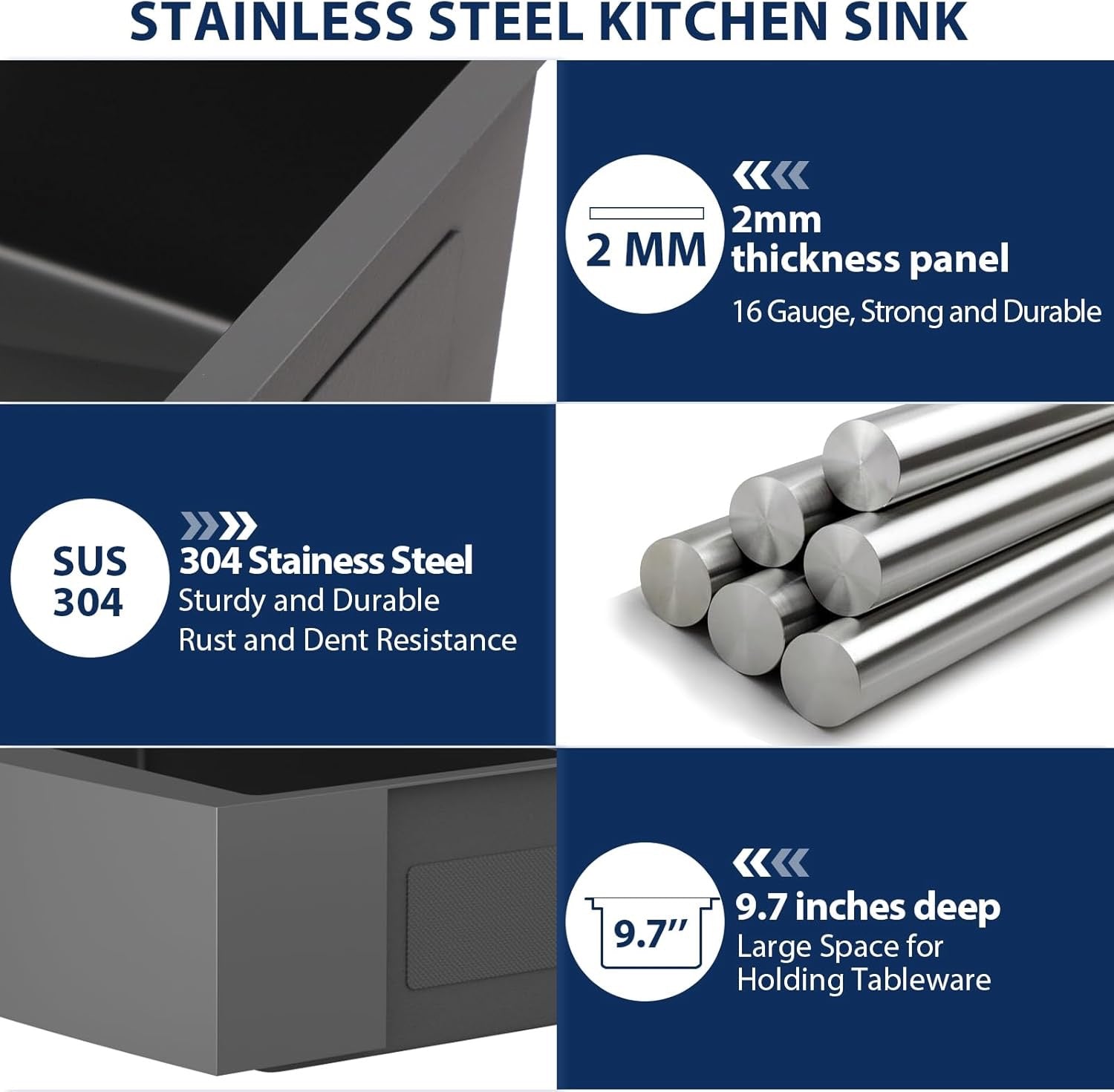 Lordear 33” Gunmetal Black Farmhouse Kitchen Sink | Stainless Steel Apron Front Workstation Sink