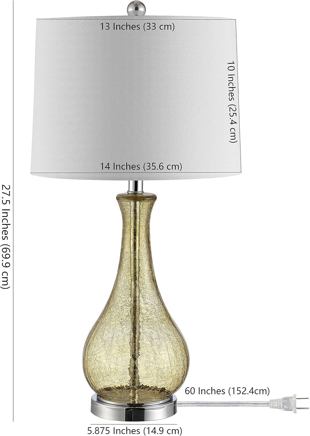 SAFAVIEH Finnley 28” Amber Crackle Glass Table Lamp | Modern LED Accent Lamp for Bedroom & Living Room