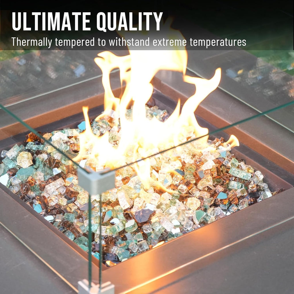 Skyflame Reflective Fire Glass – 10-Pound Tempered Fire Pit & Fireplace Decorative Glass Blend
