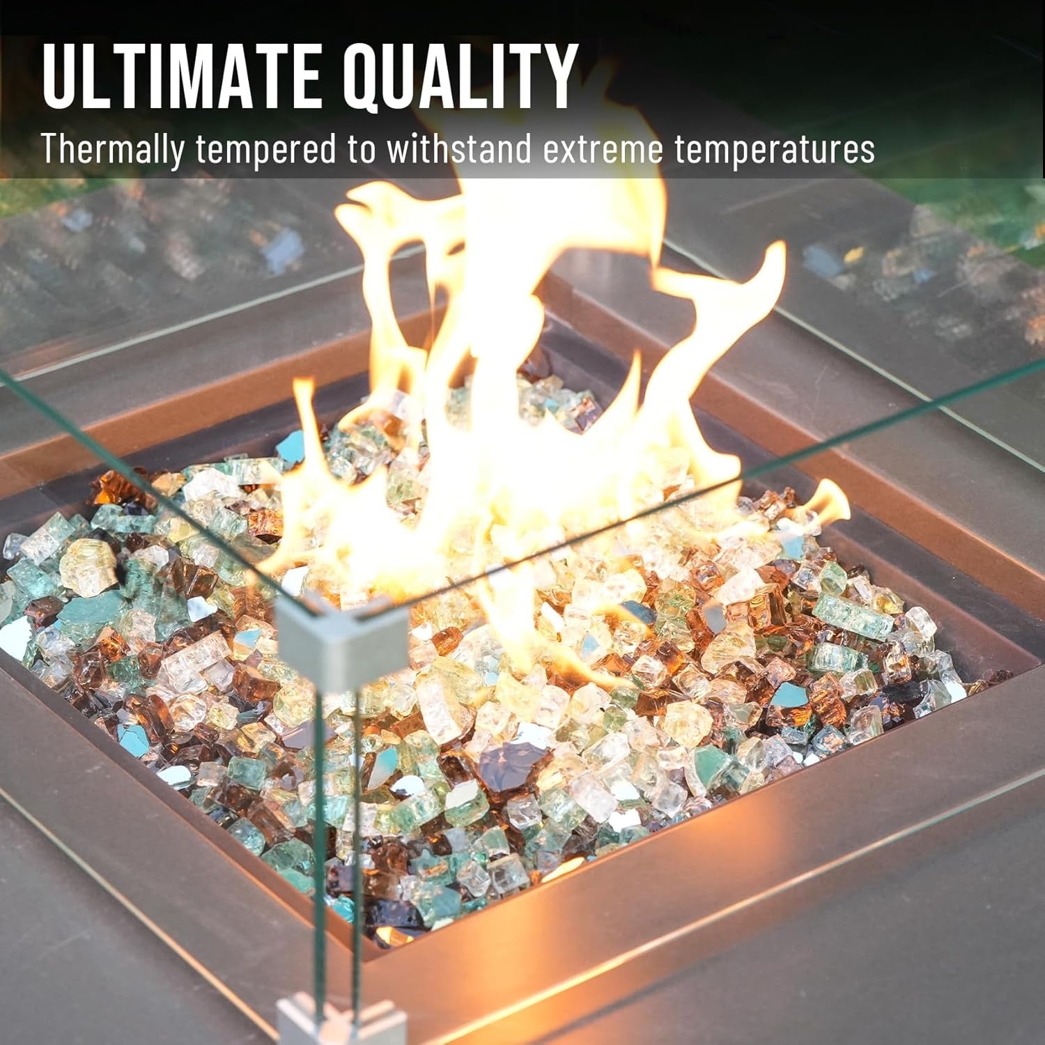 Skyflame Reflective Fire Glass – 10-Pound Tempered Fire Pit & Fireplace Decorative Glass Blend