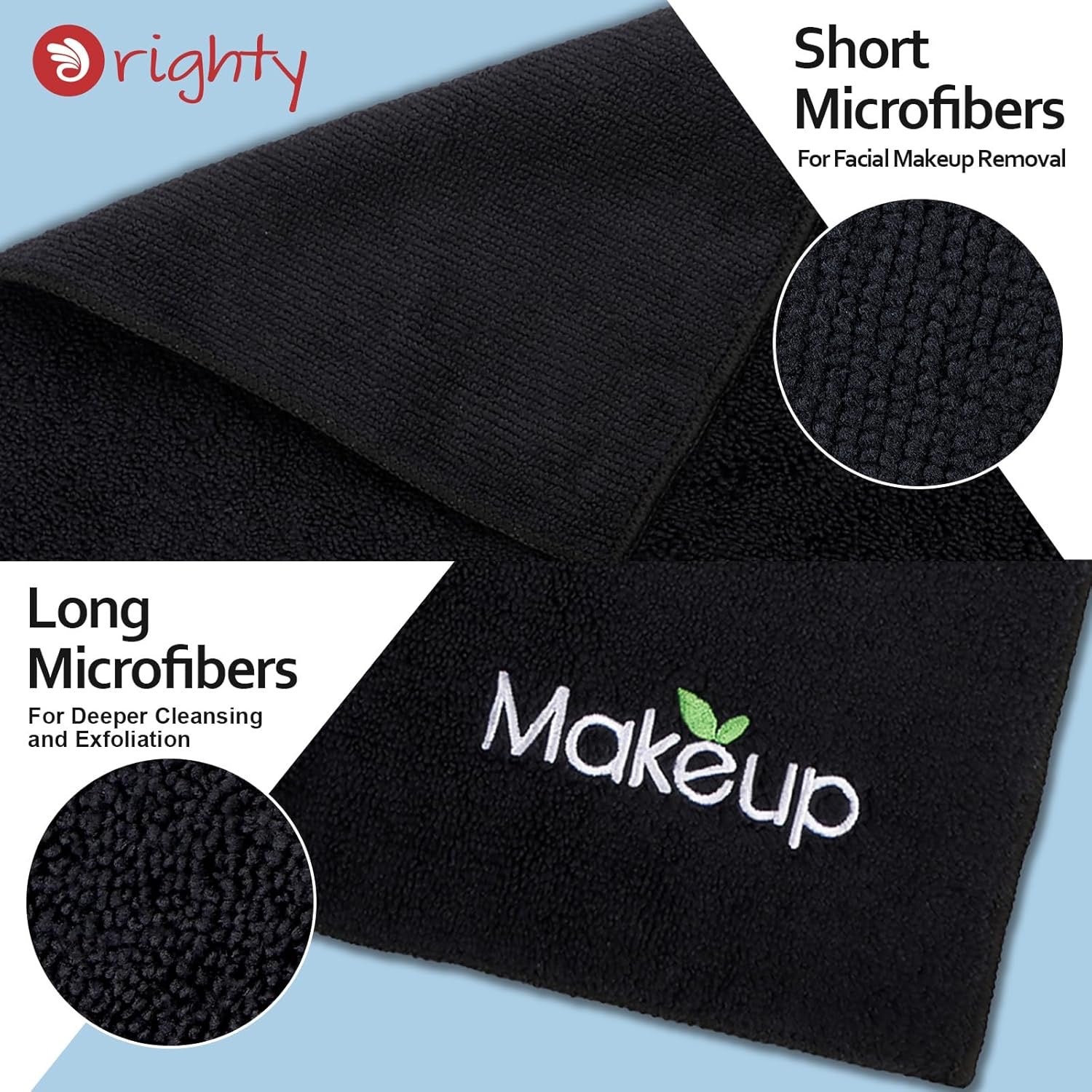 Orighty Microfiber Makeup Remover Wash Cloths (Pack of 12) | Super-Soft, Quick-Dry Face Towels – Black
