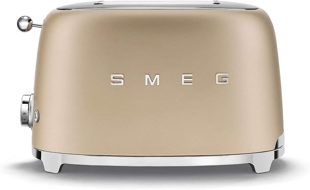 SMEG 2-Slice Toaster | Retro Luxury Toaster with 6 Presets & Defrost Function (Matte Champagne)