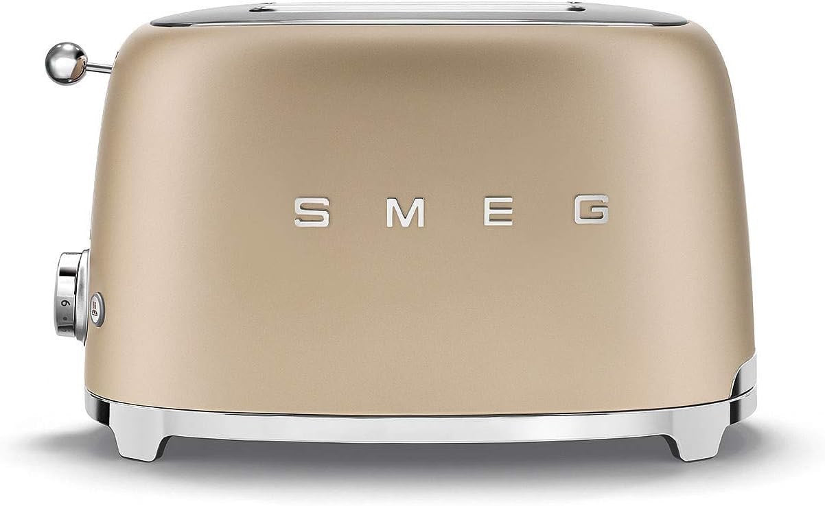 SMEG 2-Slice Toaster | Retro Luxury Toaster with 6 Presets & Defrost Function (Matte Champagne)