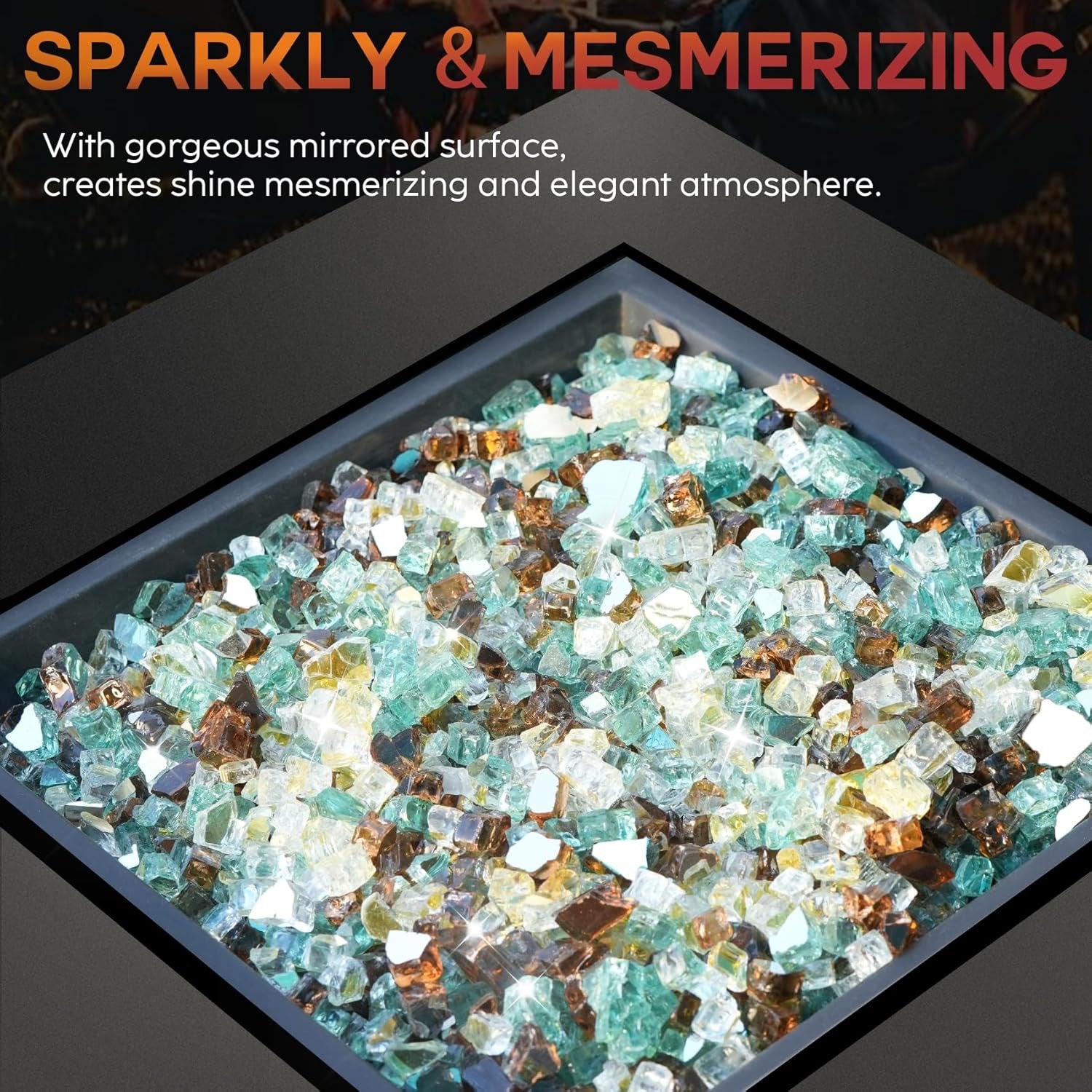 Skyflame Reflective Fire Glass – 10-Pound Tempered Fire Pit & Fireplace Decorative Glass Blend