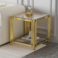 Luxury Gold Square Glass End Table 19.7" | Modern Stainless Steel Side Table with Clear Tempered Glass