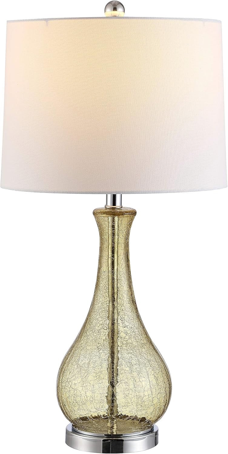 SAFAVIEH Finnley 28” Amber Crackle Glass Table Lamp | Modern LED Accent Lamp for Bedroom & Living Room