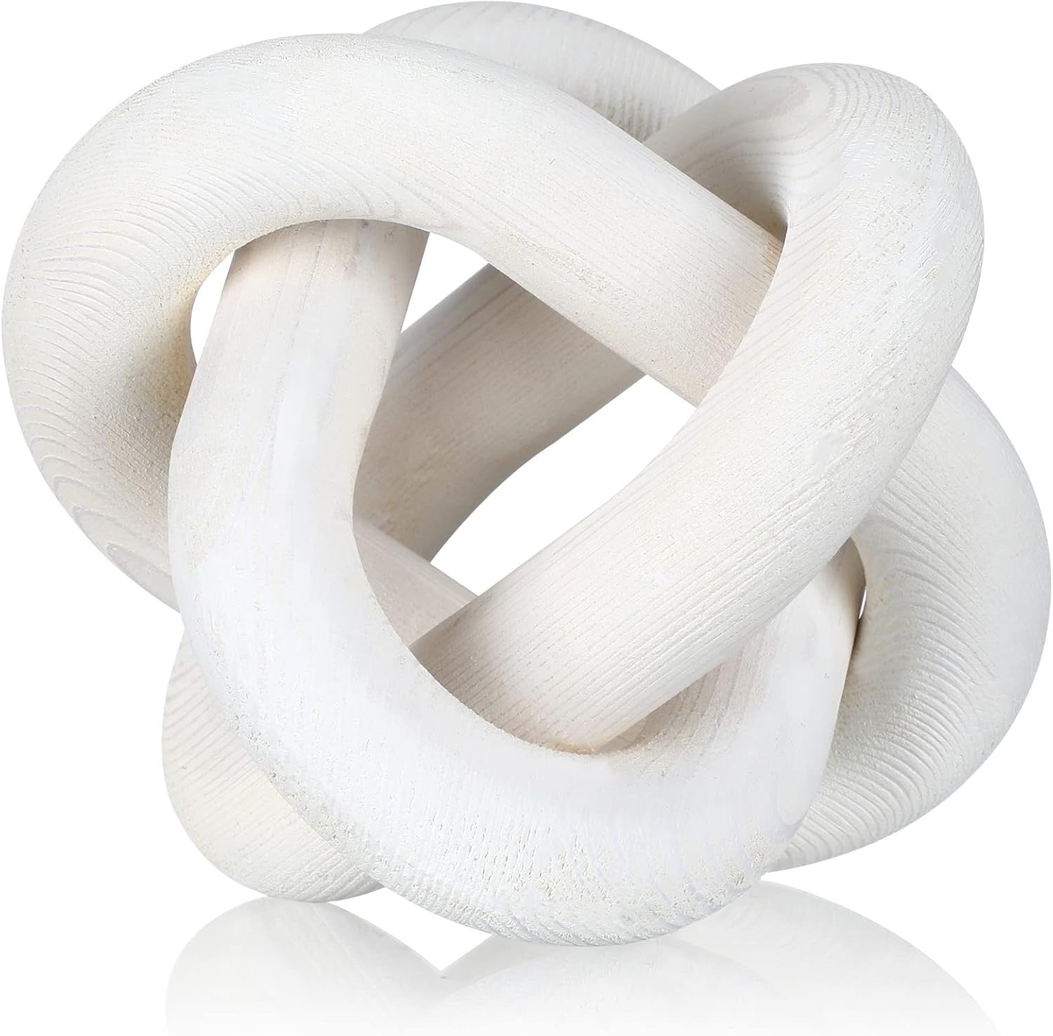 3-Link Wooden Knot Decor | Hand-Carved Rustic White Chain Link Coffee Table Accent