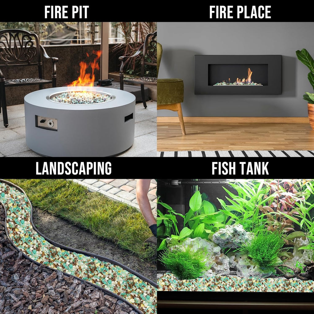 Skyflame Reflective Fire Glass – 10-Pound Tempered Fire Pit & Fireplace Decorative Glass Blend