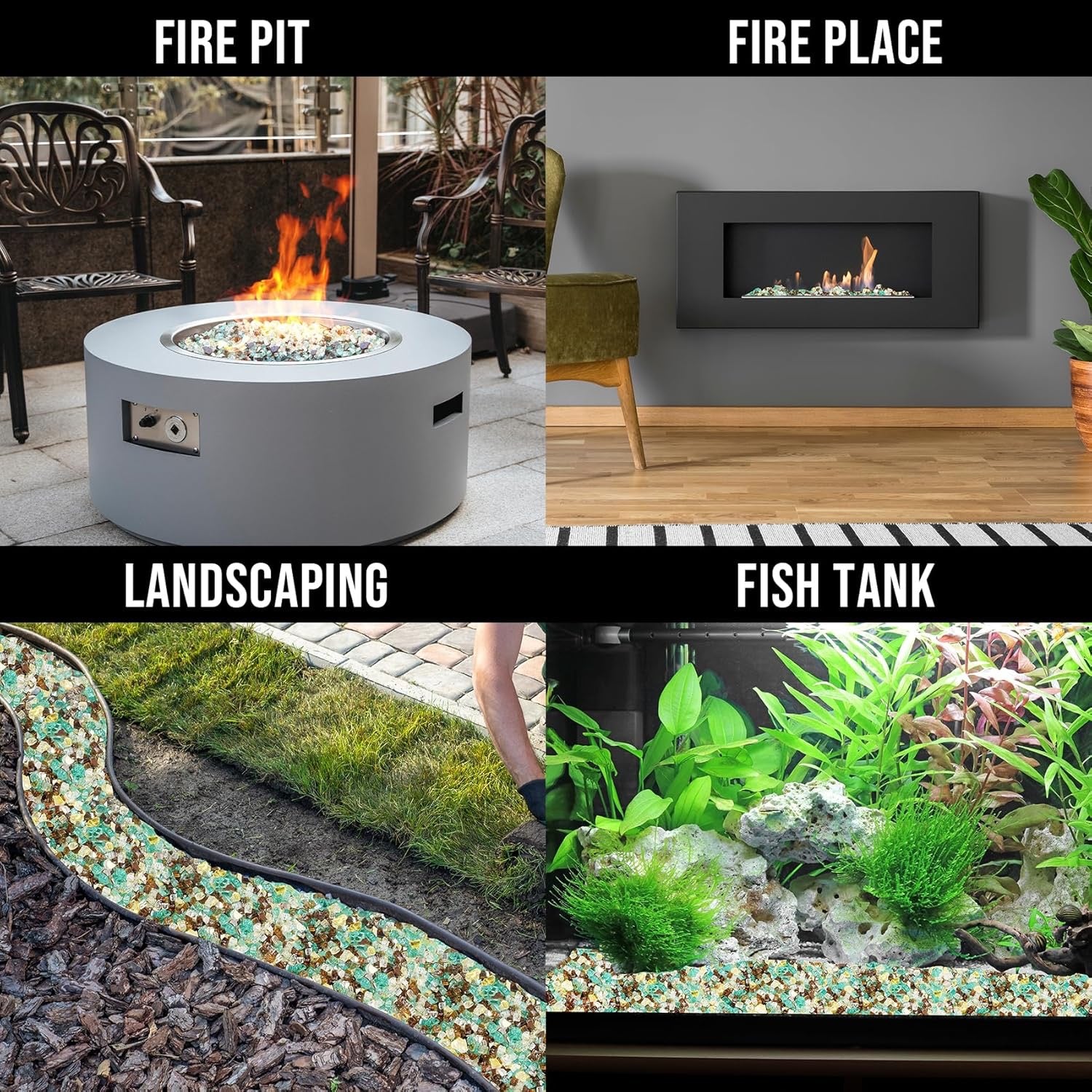 Skyflame Reflective Fire Glass – 10-Pound Tempered Fire Pit & Fireplace Decorative Glass Blend