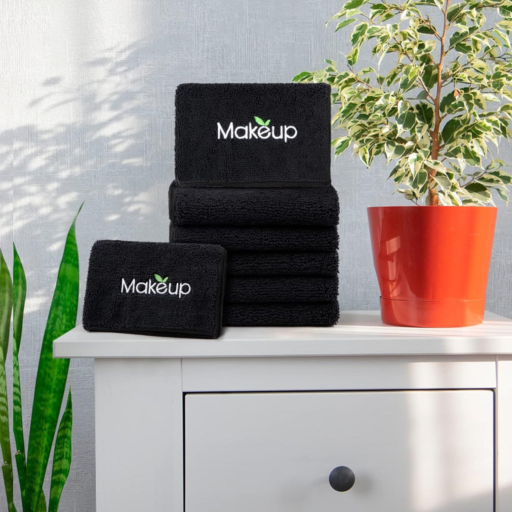 Orighty Microfiber Makeup Remover Wash Cloths (Pack of 12) | Super-Soft, Quick-Dry Face Towels – Black