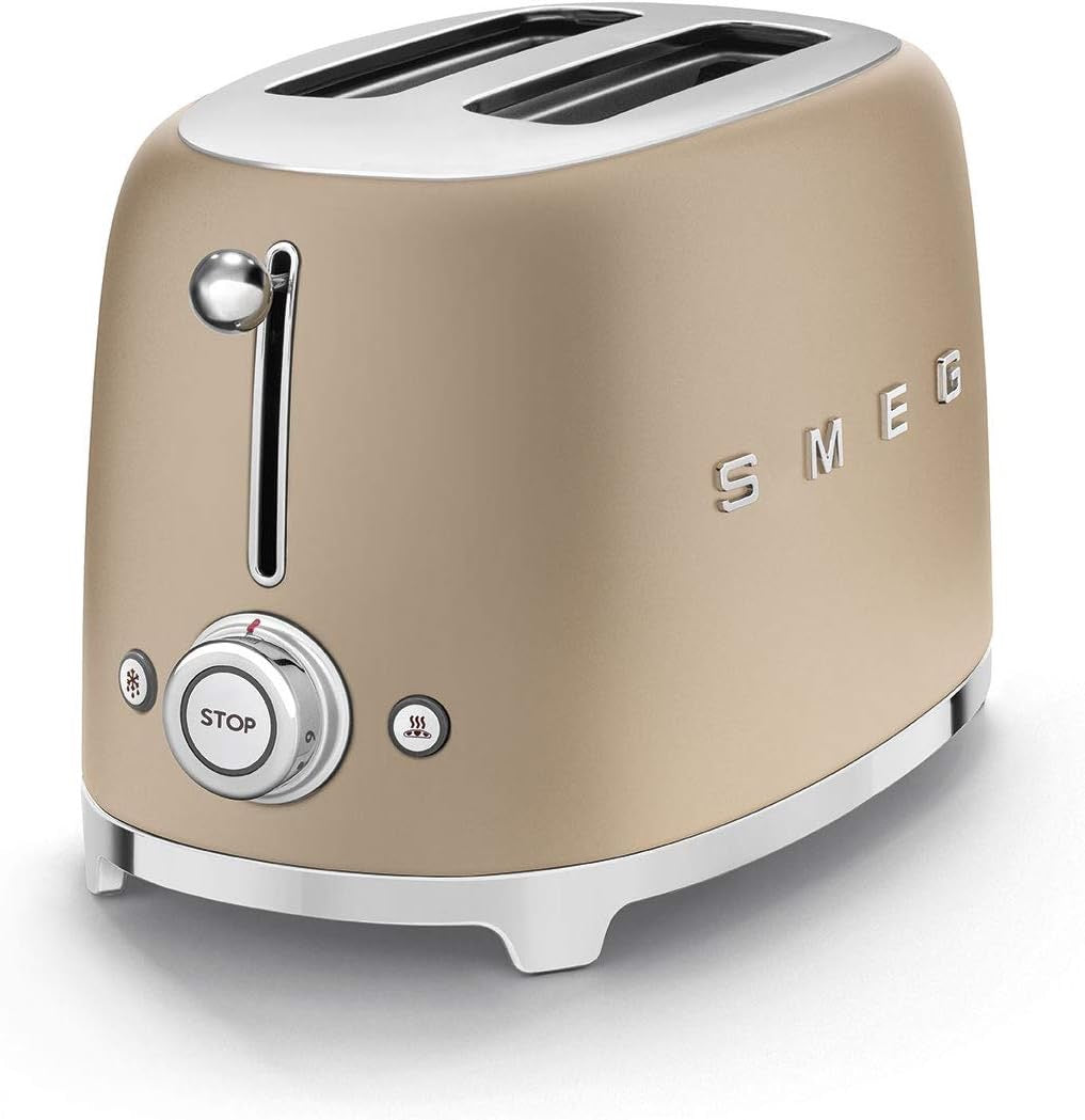 SMEG 2-Slice Toaster | Retro Luxury Toaster with 6 Presets & Defrost Function (Matte Champagne)