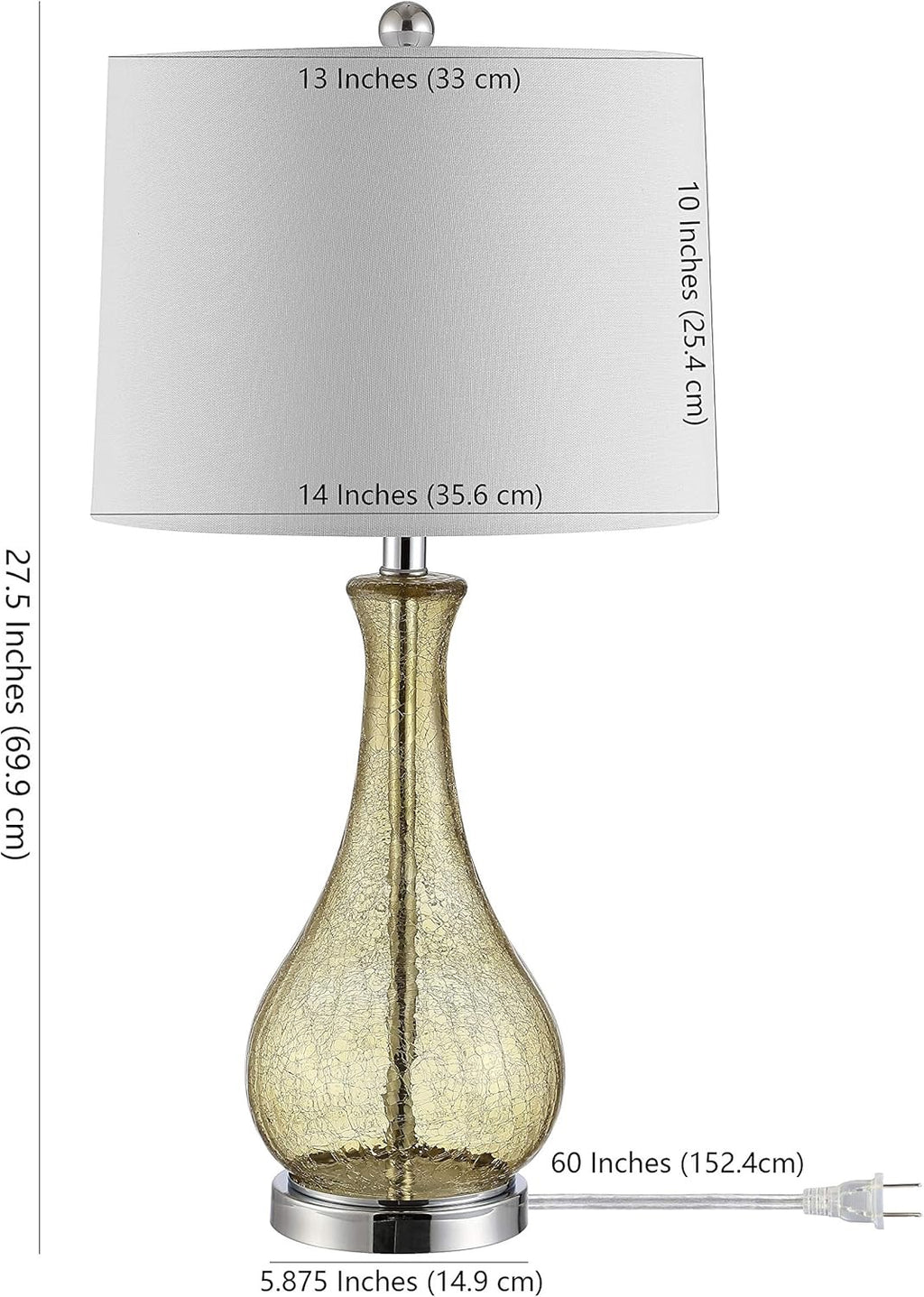 SAFAVIEH Finnley 28” Amber Crackle Glass Table Lamp | Modern LED Accent Lamp for Bedroom & Living Room