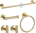 TURS Brushed Gold 5-Piece Bathroom Hardware Set | 24” SUS304 Stainless Steel Round Wall-Mounted Towel Bar Kit