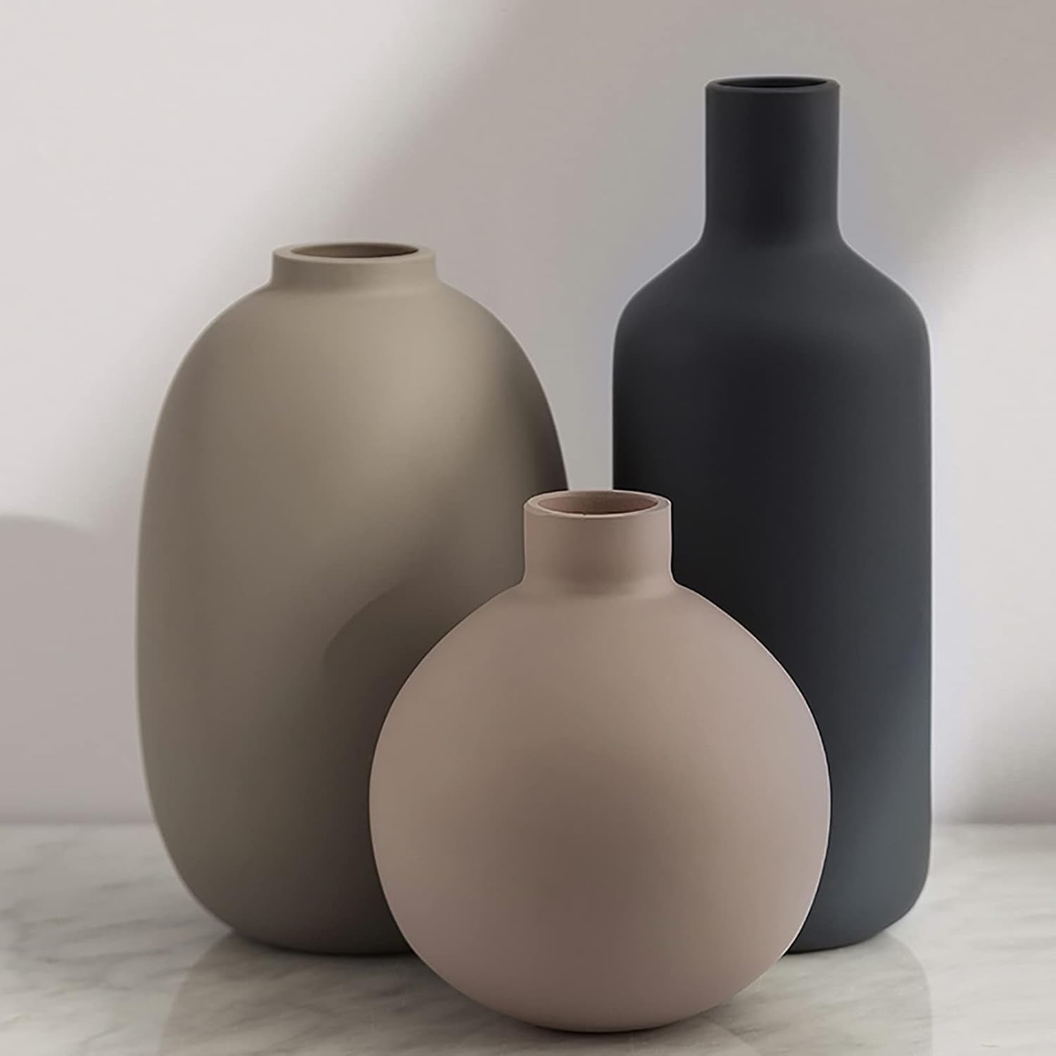 Smiletag Ceramic Modern Farmhouse Vase Set of 3 | Neutral Decorative Table & Shelf Vases