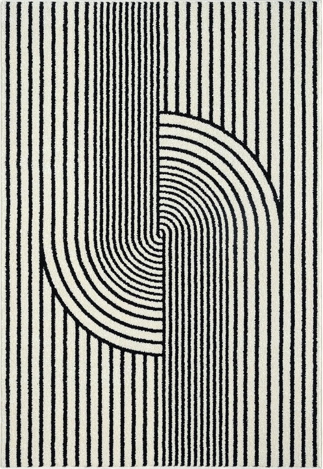 Abani Nuevo Collection Area Rug (5' × 8') | Mid-Century Black & Ivory Arch Design