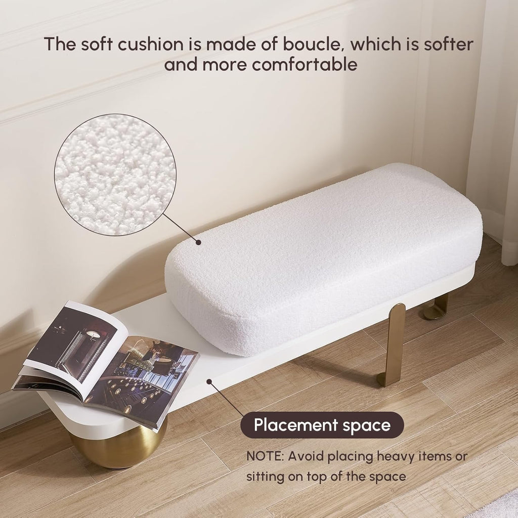 Homary Modern Boucle Entryway Bench – Upholstered Wooden Bench with Abstract Metal Legs