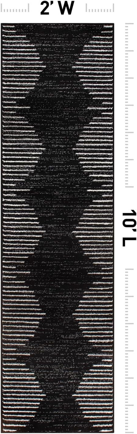 Rugshop Bohemian Stripe Runner Rug | Black 2' x 10' Stain-Resistant Runner