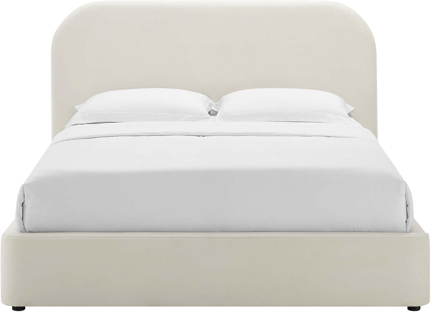 Modway Keynote King Upholstered Platform Bed | Curved Low-Profile Alabaster Velvet Cloud Frame