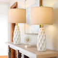 27.5″ Ceramic Table Lamps (Set of 2) | Modern Boho Bedside & Living Room Lamps (White)