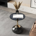 Lartis Tempered Glass Side Table | Gray Glass Accent Table with Marble Base & Gold/Black Frame