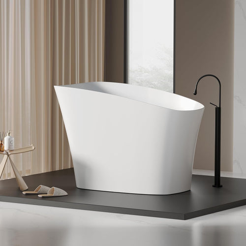 51-Inch Japanese Soaking Tub – Freestanding Stone Resin Deep Soaking Bathtub with Built-In Seat