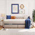 Flieks Linen Upholstered Full Daybed with Storage Drawers | Button-Tufted Sofa Bed with Nailhead Trim – Black