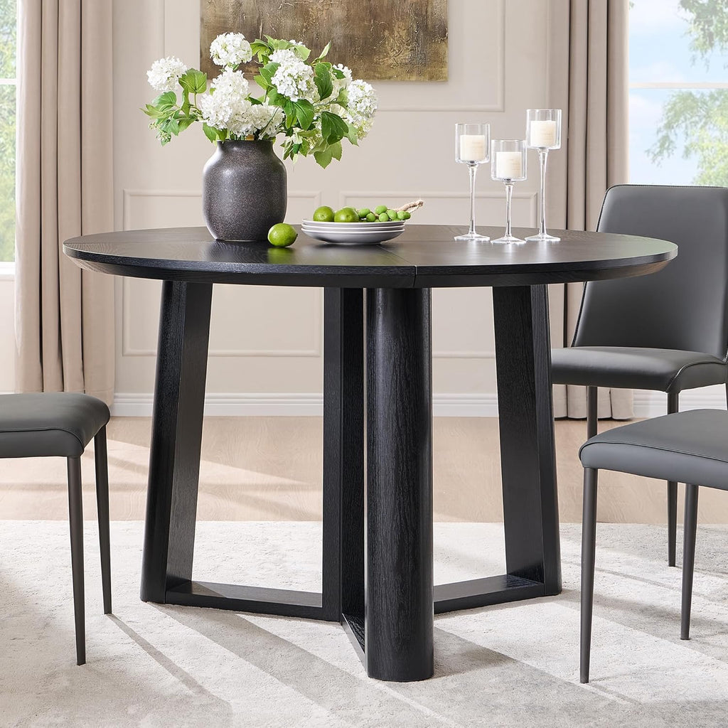 OKD 47" Round Dining Table | Light Tree Knot Finish Pedestal Dining Table