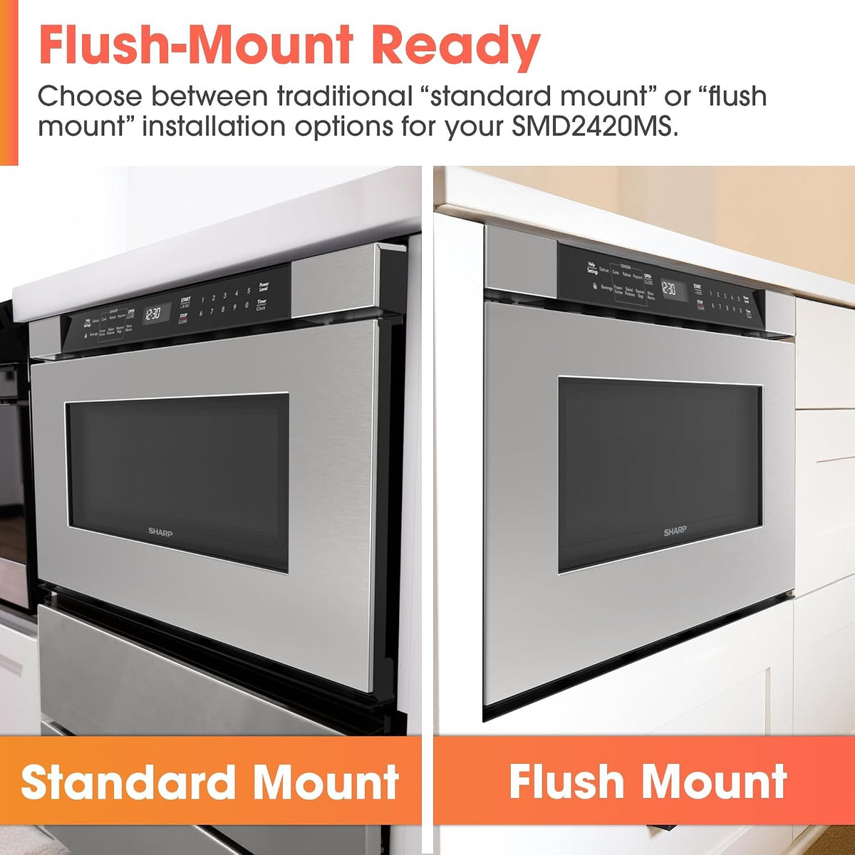 Sharp SMD2420MS 24-Inch Built-In Microwave Drawer | 1.2 Cu. Ft. Stainless Steel | Sensor Cook
