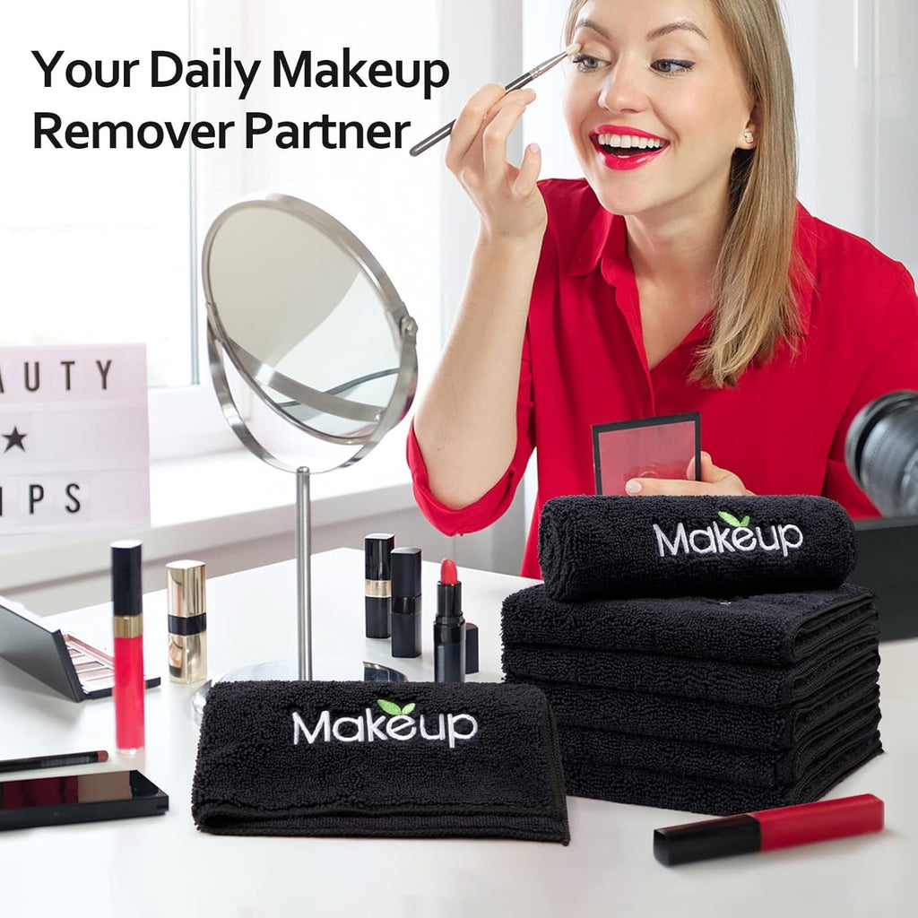 Orighty Microfiber Makeup Remover Wash Cloths (Pack of 12) | Super-Soft, Quick-Dry Face Towels – Black