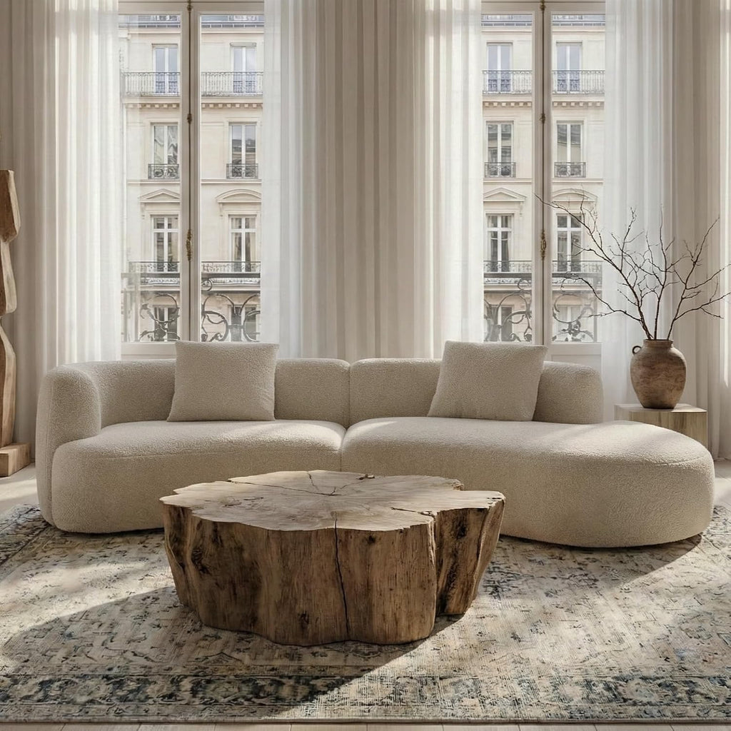 Acanva 114" Curved Bouclé Sectional Sofa | Modern Modular White Couch (Right-Hand Facing)