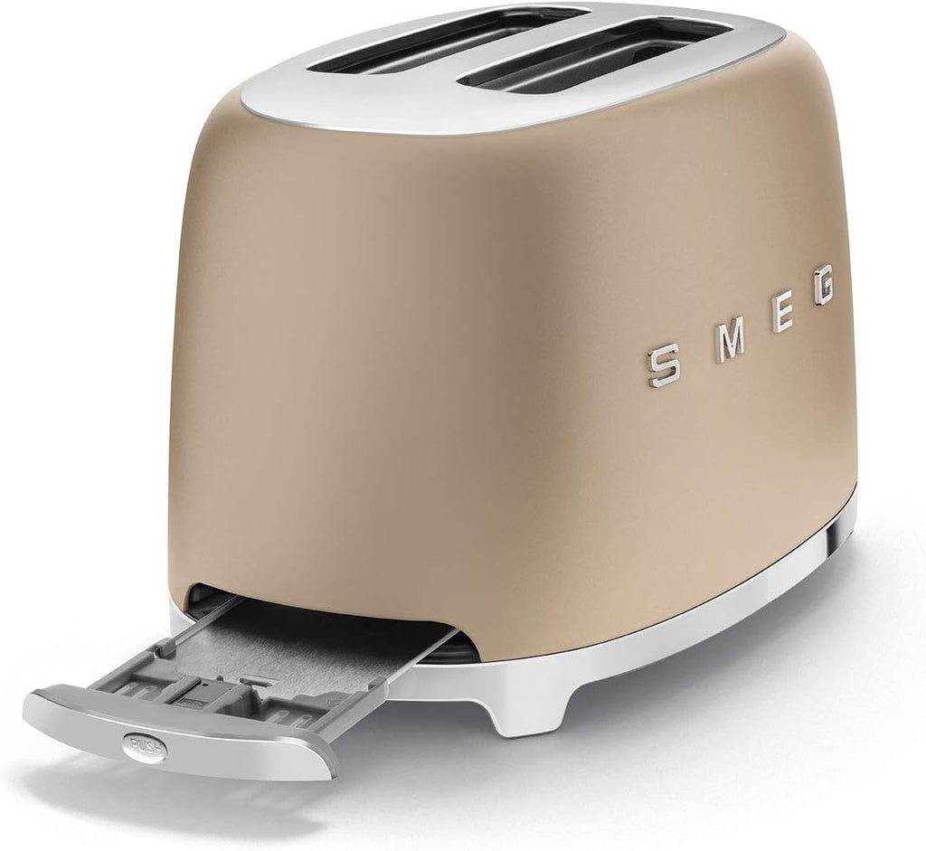 SMEG 2-Slice Toaster | Retro Luxury Toaster with 6 Presets & Defrost Function (Matte Champagne)