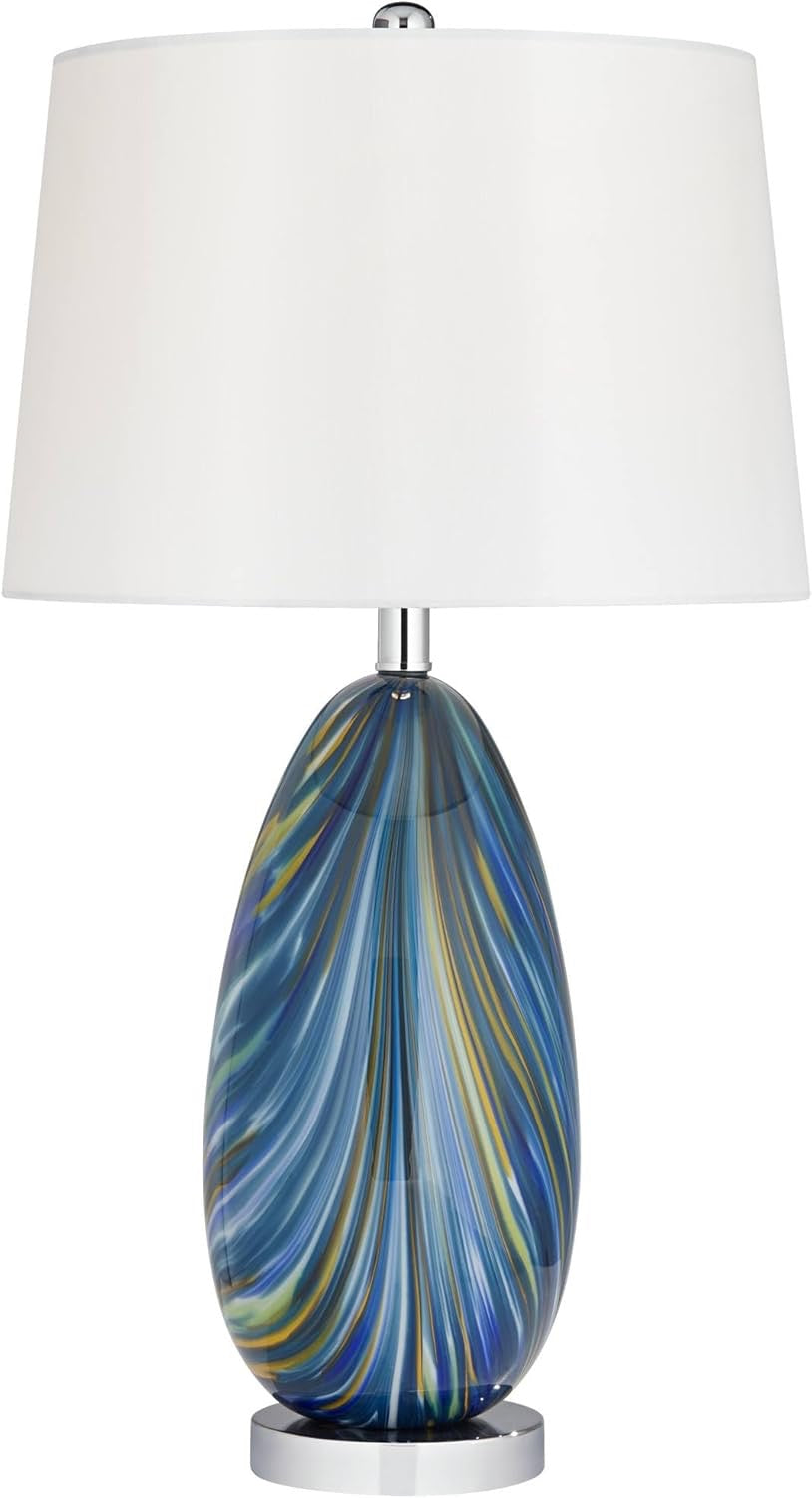 Possini Euro Design Pablo 27” Art Glass Table Lamp | Swirling Blue Hand-Blown Decorative Lamp