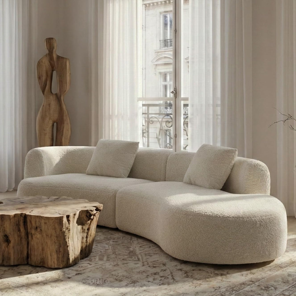 Acanva 114" Curved Bouclé Sectional Sofa | Modern Modular White Couch (Right-Hand Facing)