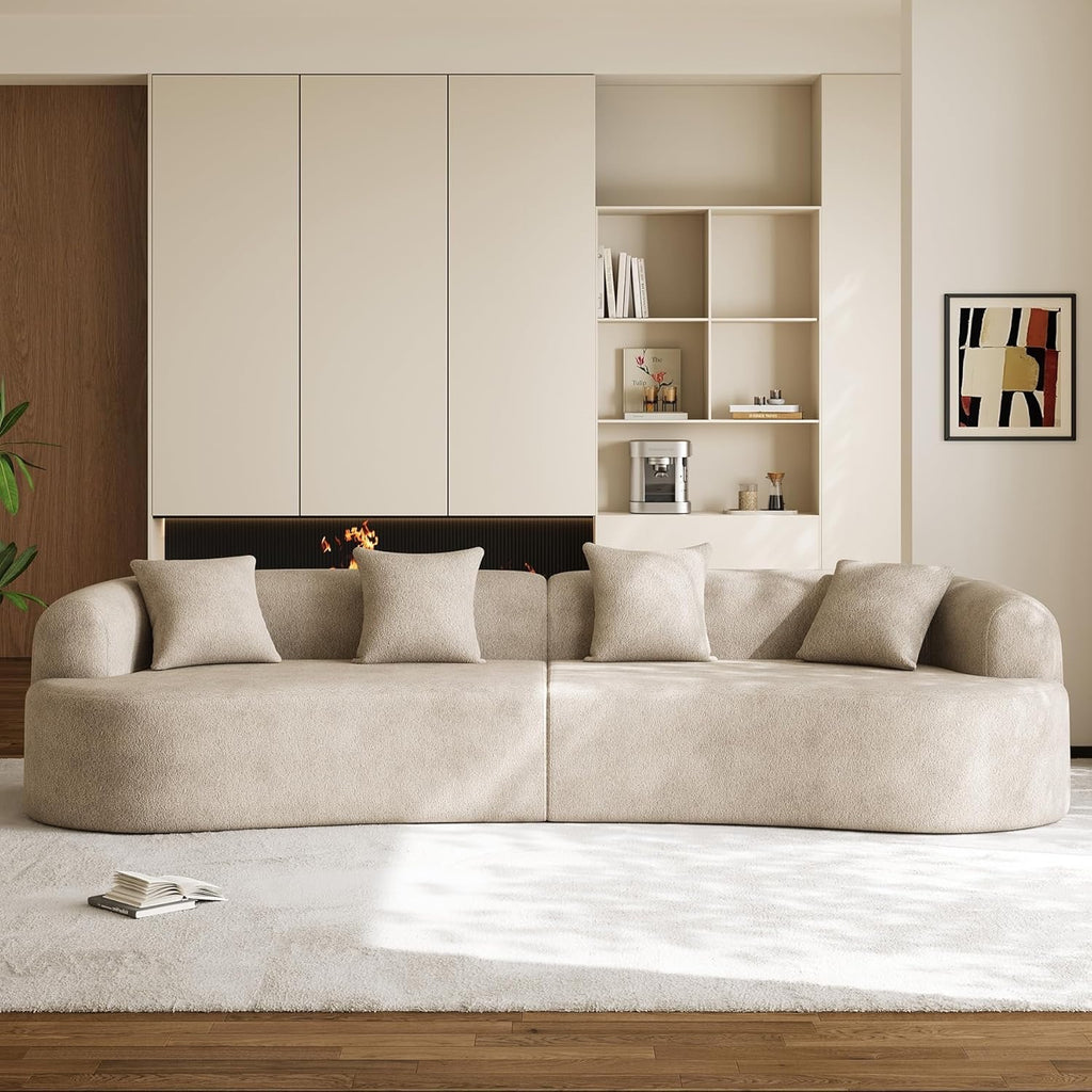 131” Oversized Curved Cloud Sectional Sofa | Plush Chenille Deep Seat Modern Lounge Couch (Light Brown)