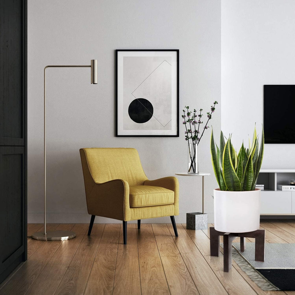 Mid-Century Modern Wood Plant Stand | Indoor & Outdoor Rattan Planter Stool (Fits 5–15” Pots)
