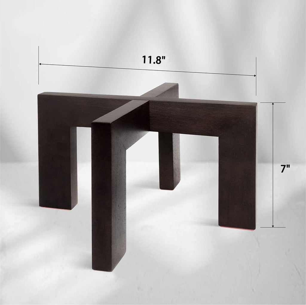 Mid-Century Modern Wood Plant Stand | Indoor & Outdoor Rattan Planter Stool (Fits 5–15” Pots)