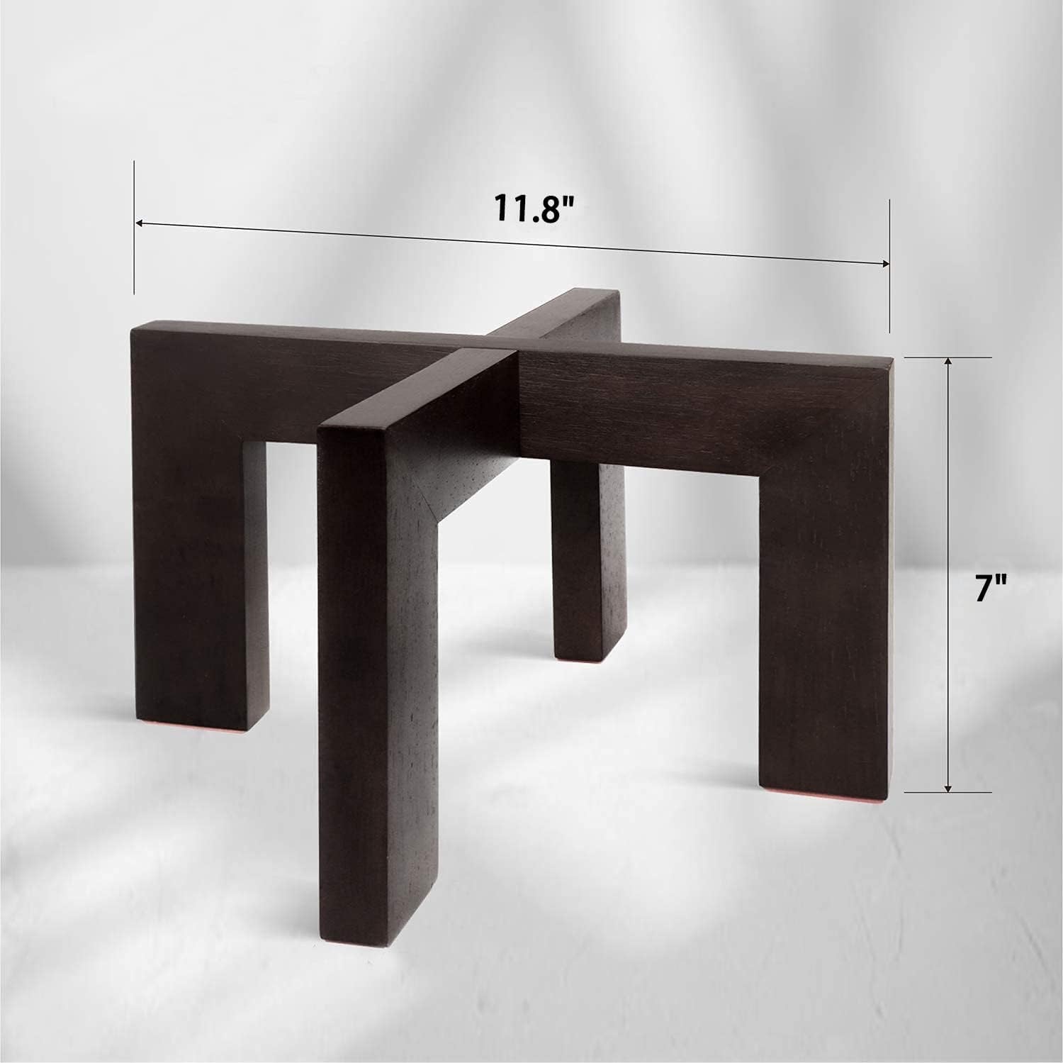 Mid-Century Modern Wood Plant Stand | Indoor & Outdoor Rattan Planter Stool (Fits 5–15” Pots)