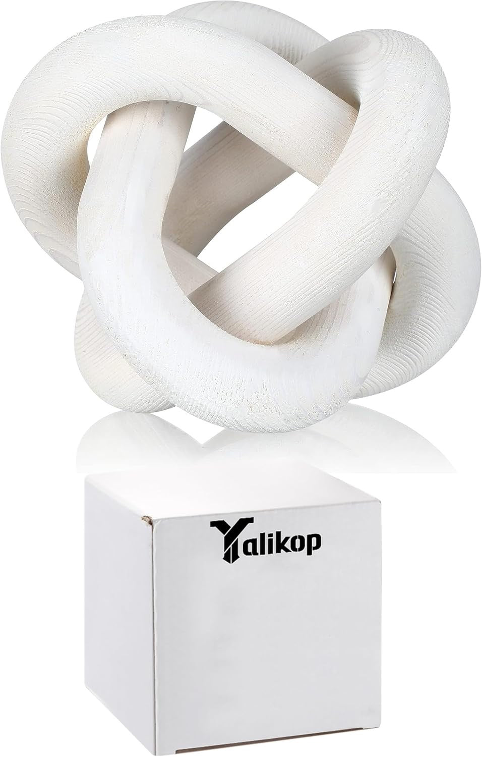 3-Link Wooden Knot Decor | Hand-Carved Rustic White Chain Link Coffee Table Accent